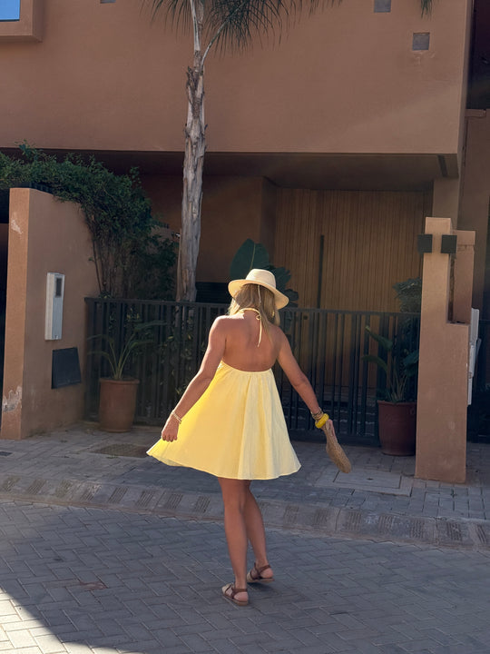 Robe courte à dos nus jaune 9506