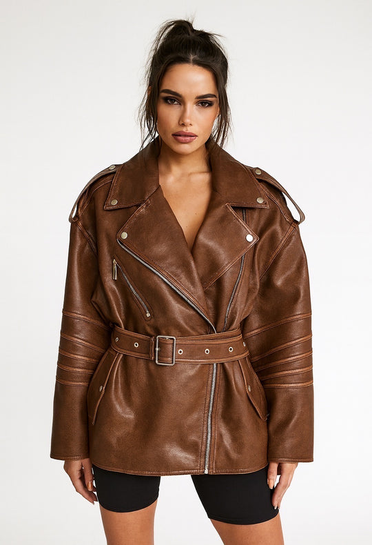 Veste similicuir loose camel 10593