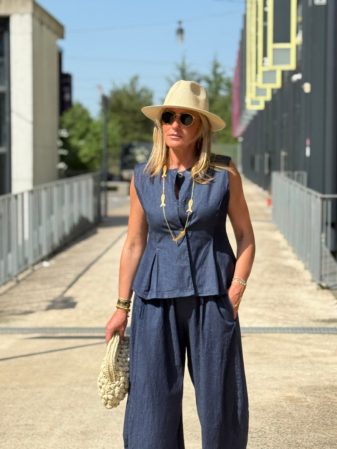Boléro bleu jean en COTON