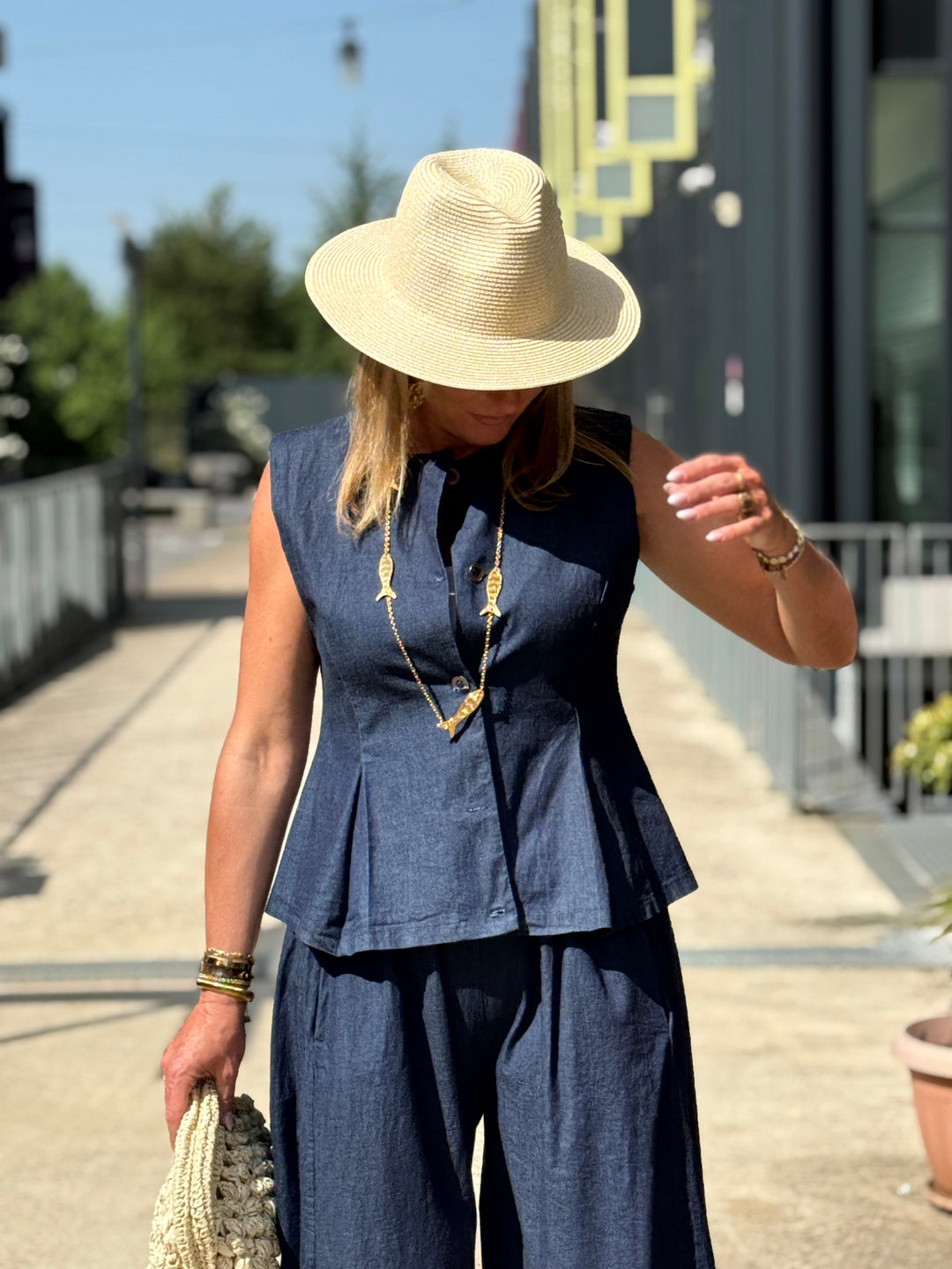 Boléro bleu jean en COTON