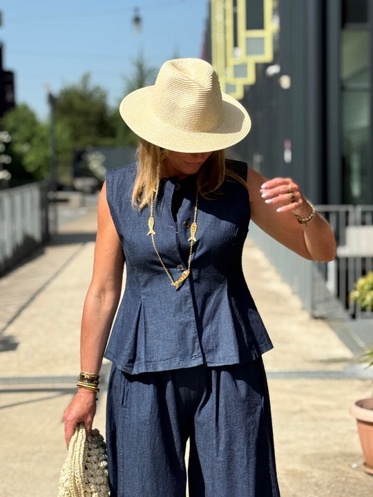 Boléro bleu jean en COTON