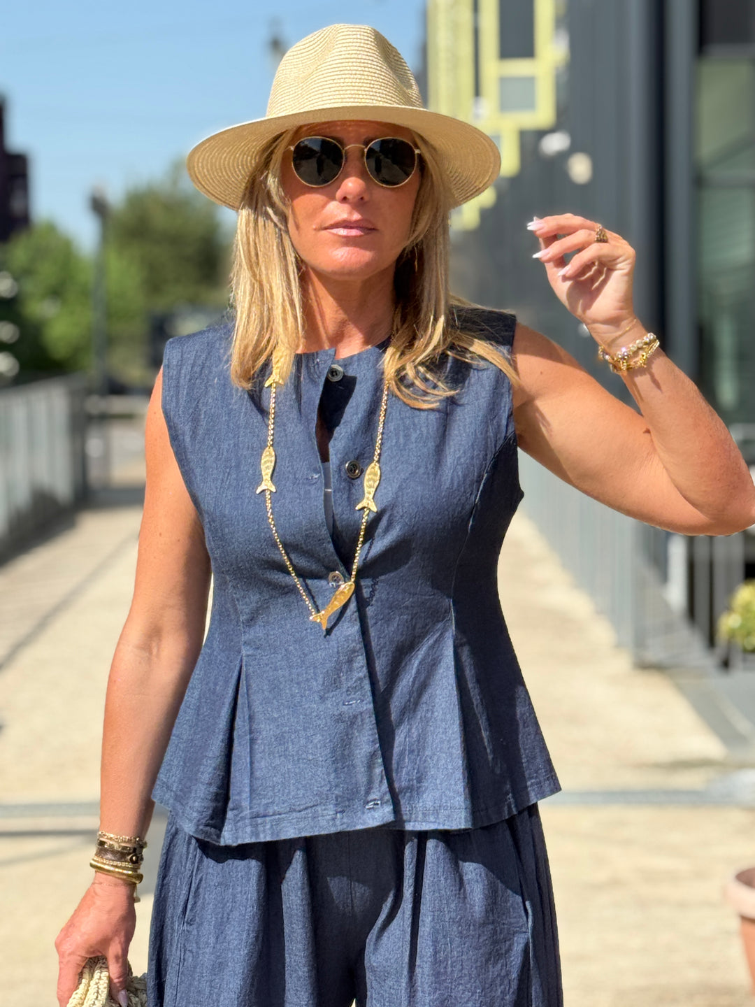 Boléro bleu jean en COTON