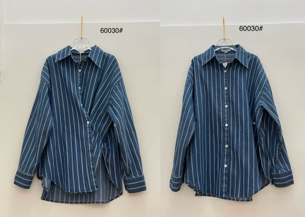 Chemise jean rayures blanches 60030