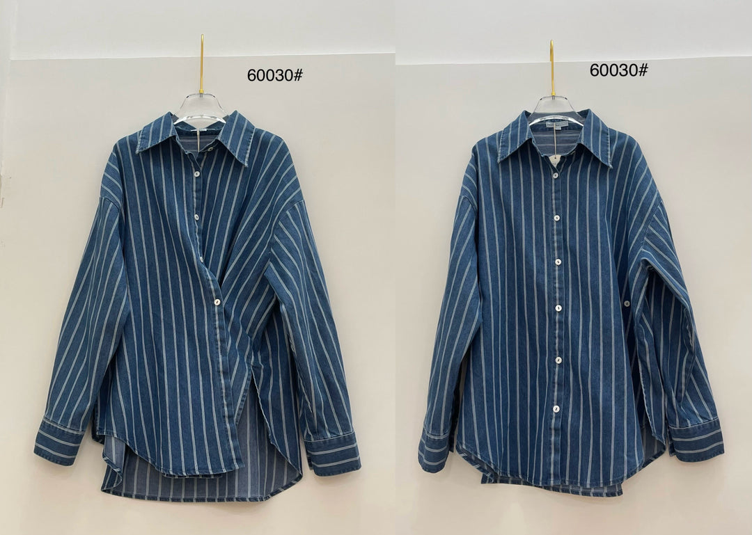 Chemise jean rayures blanches 60030
