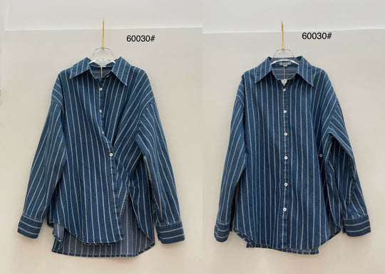 Chemise jean rayures blanches 60030