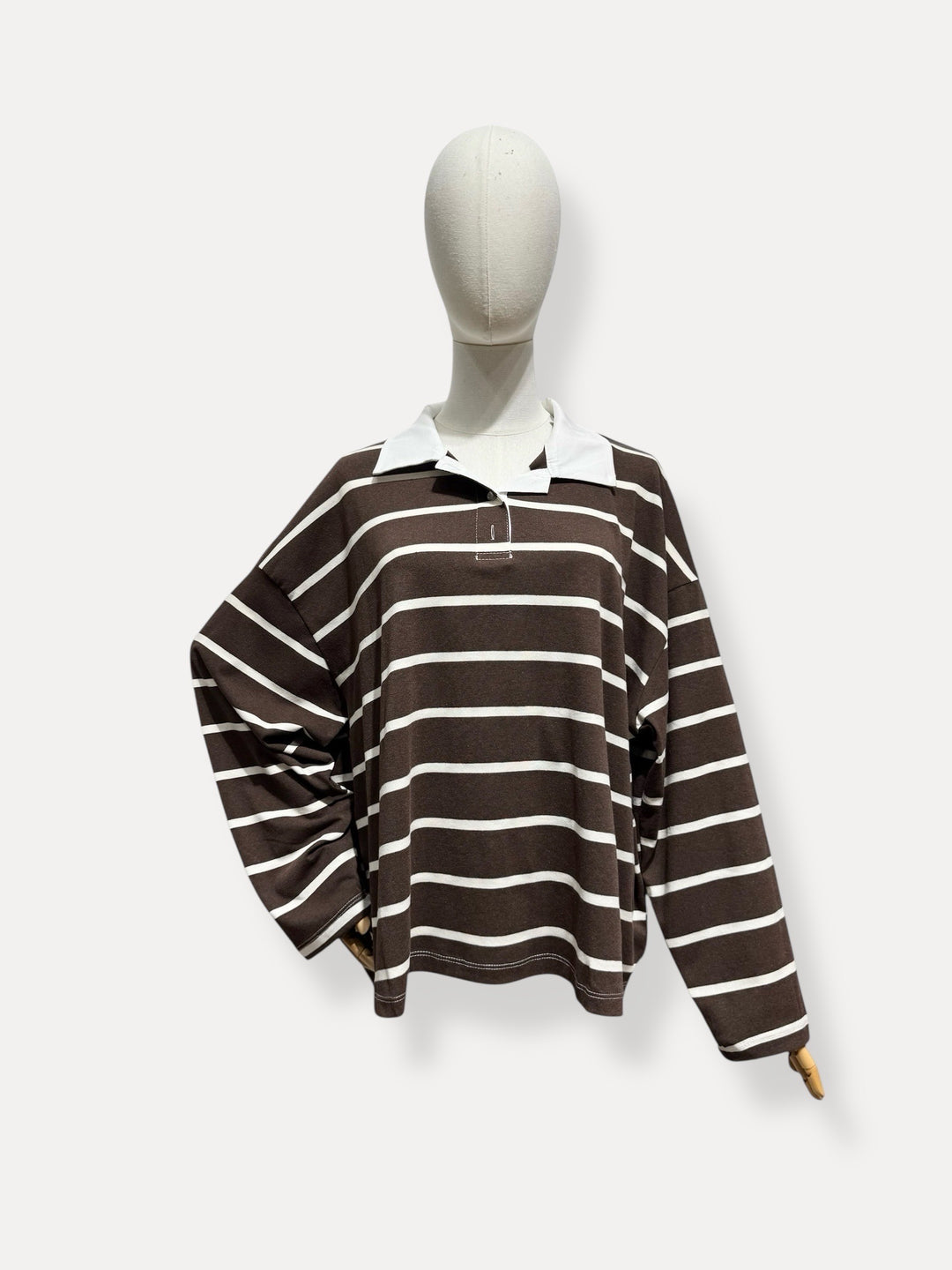 Pull choco rayé col chemise 13310
