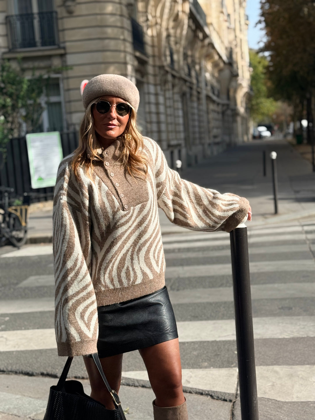 Pull zèbre camel/beige B2034