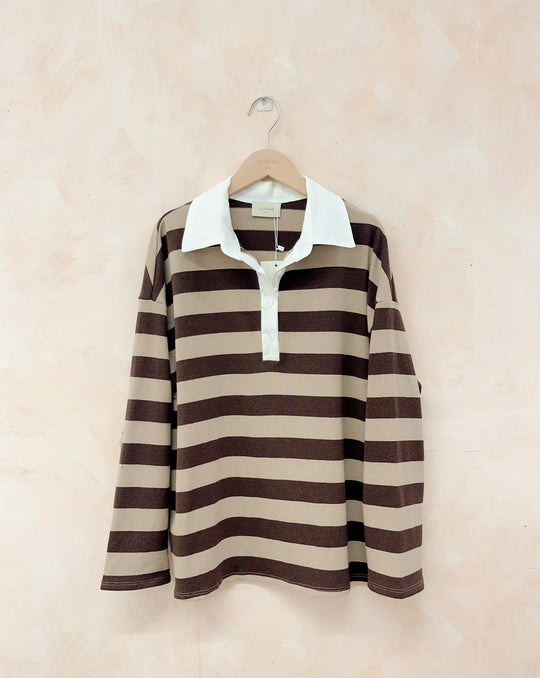 Pull rayé taupe/choco D7409