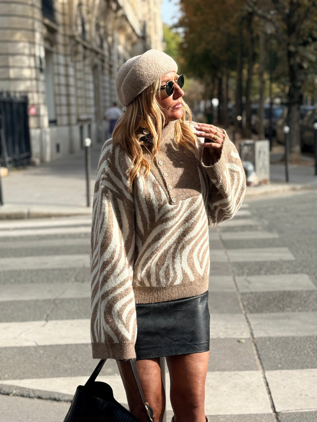Pull zèbre camel/beige B2034