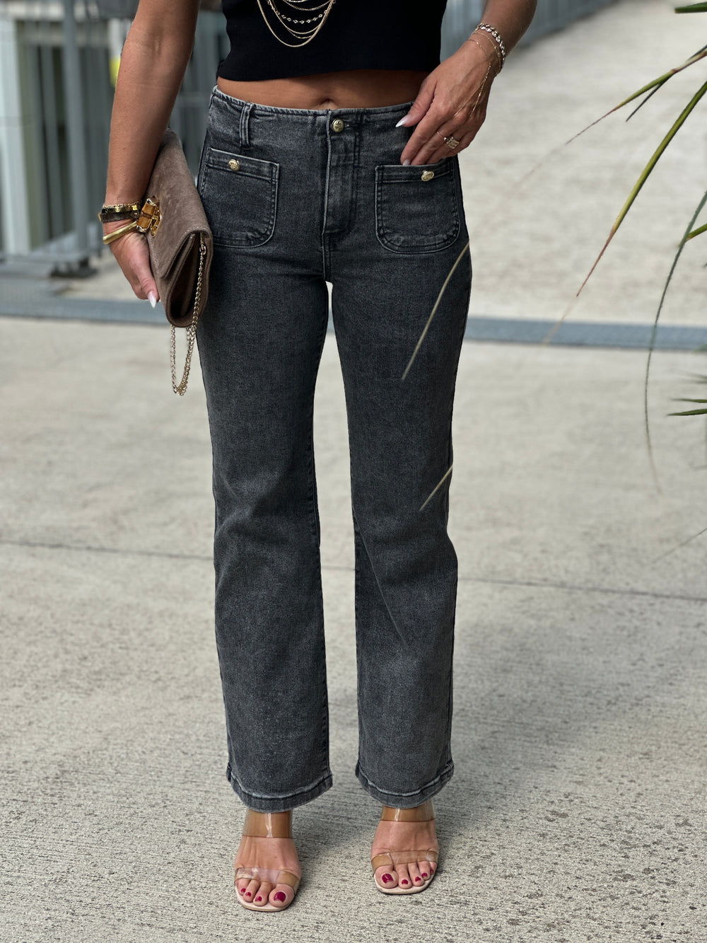 Jean gris bouton or 77352