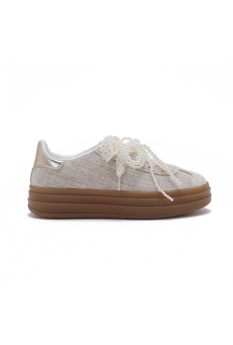 Baskets beige lacets perles BH-2206