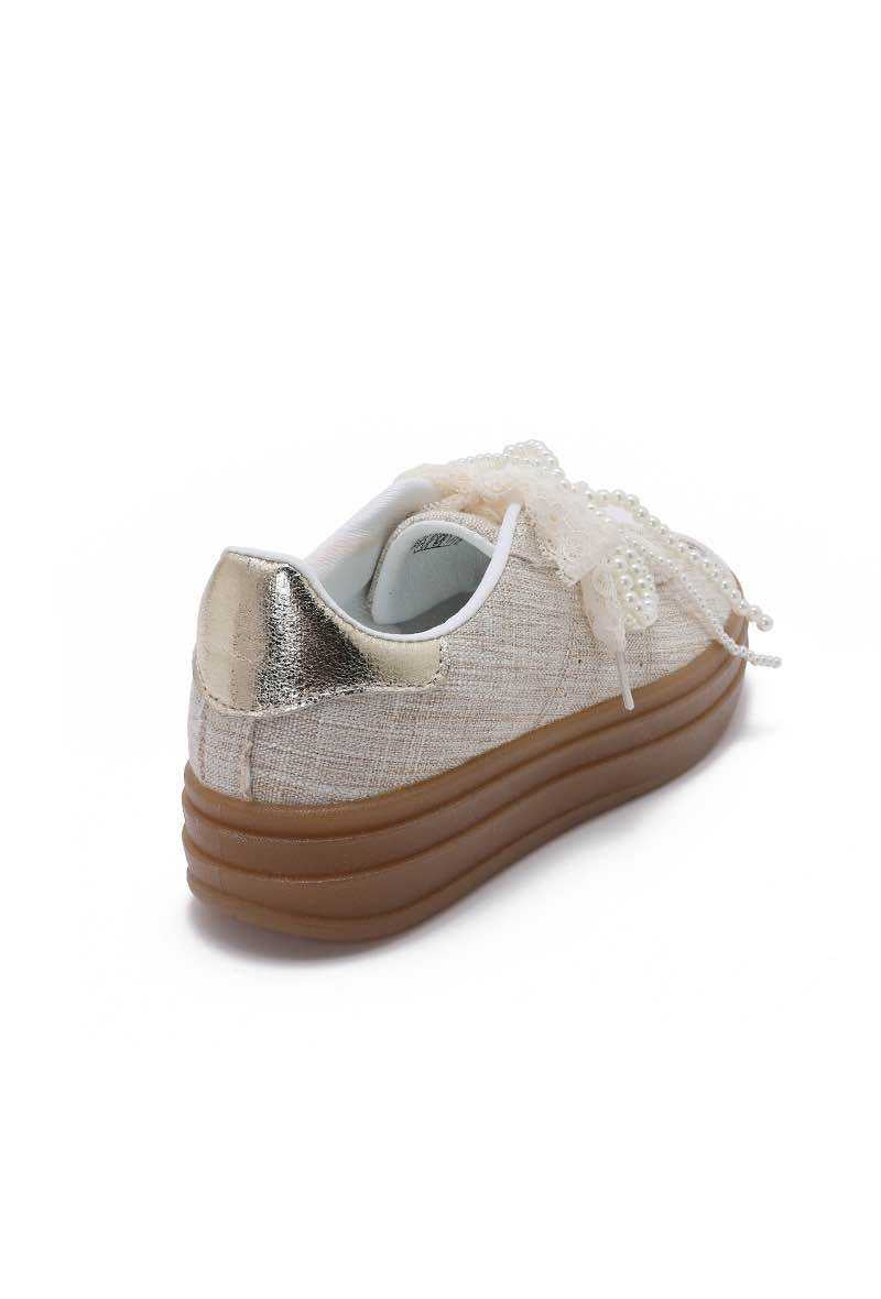 Baskets beige lacets perles BH-2206