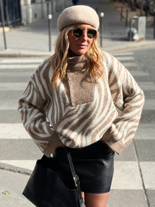 Pull zèbre camel/beige B2034