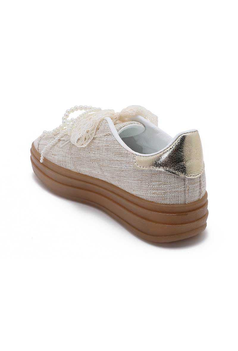Baskets beige lacets perles BH-2206