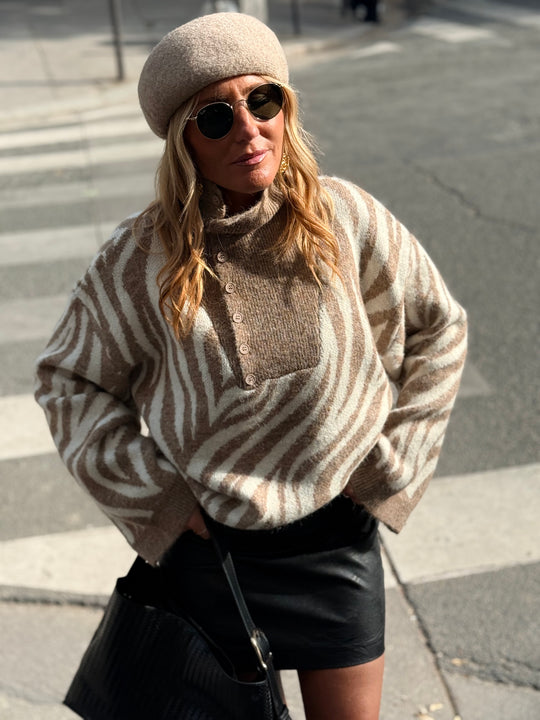 Pull zèbre camel/beige B2034