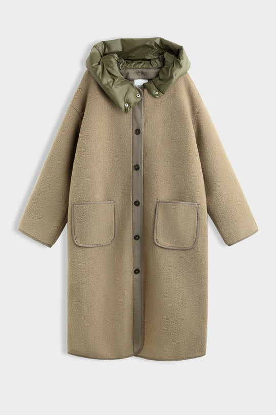 Manteau Taupe moumoute avec capuche OX9099