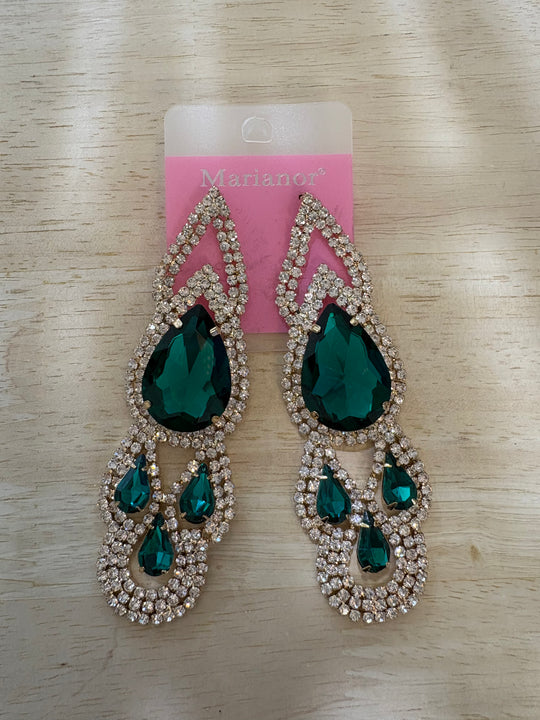 Boucle d’oreille goutte strass vert