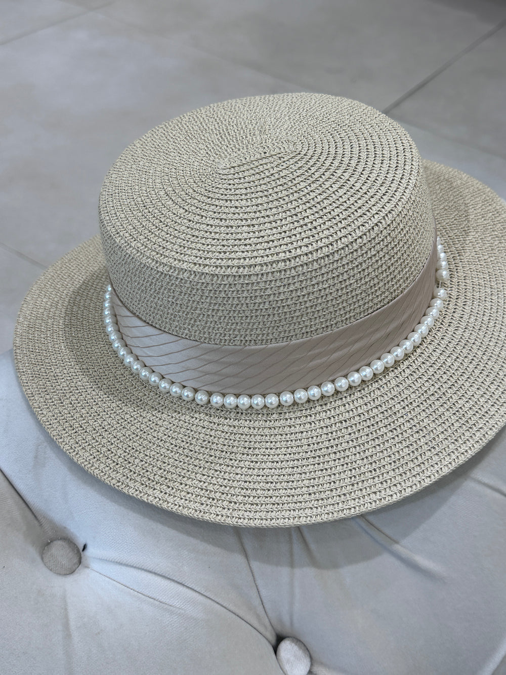 Chapeau perles canotier
