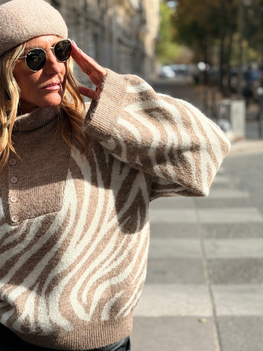 Pull zèbre camel/beige B2034