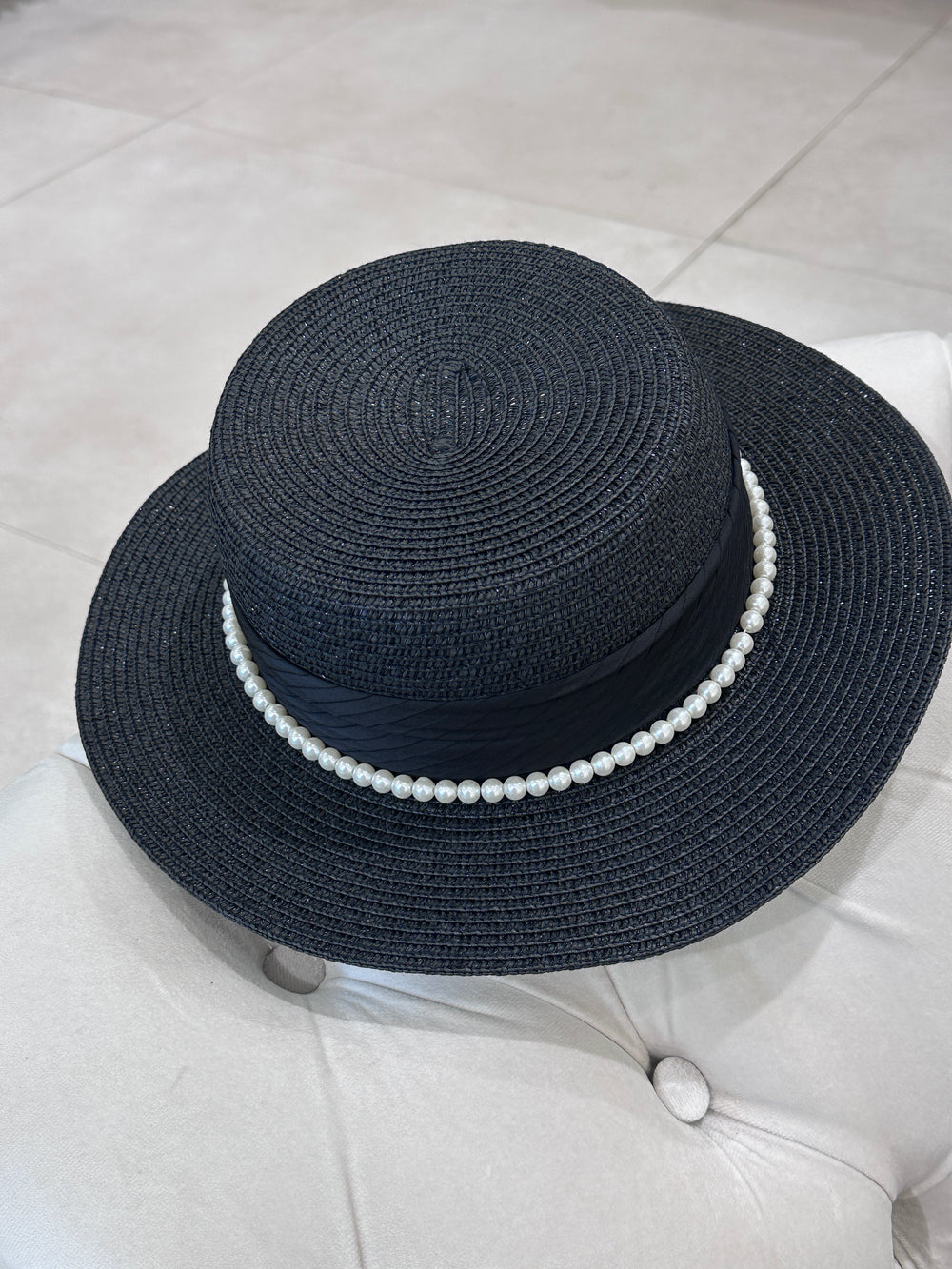 Chapeau perles canotier
