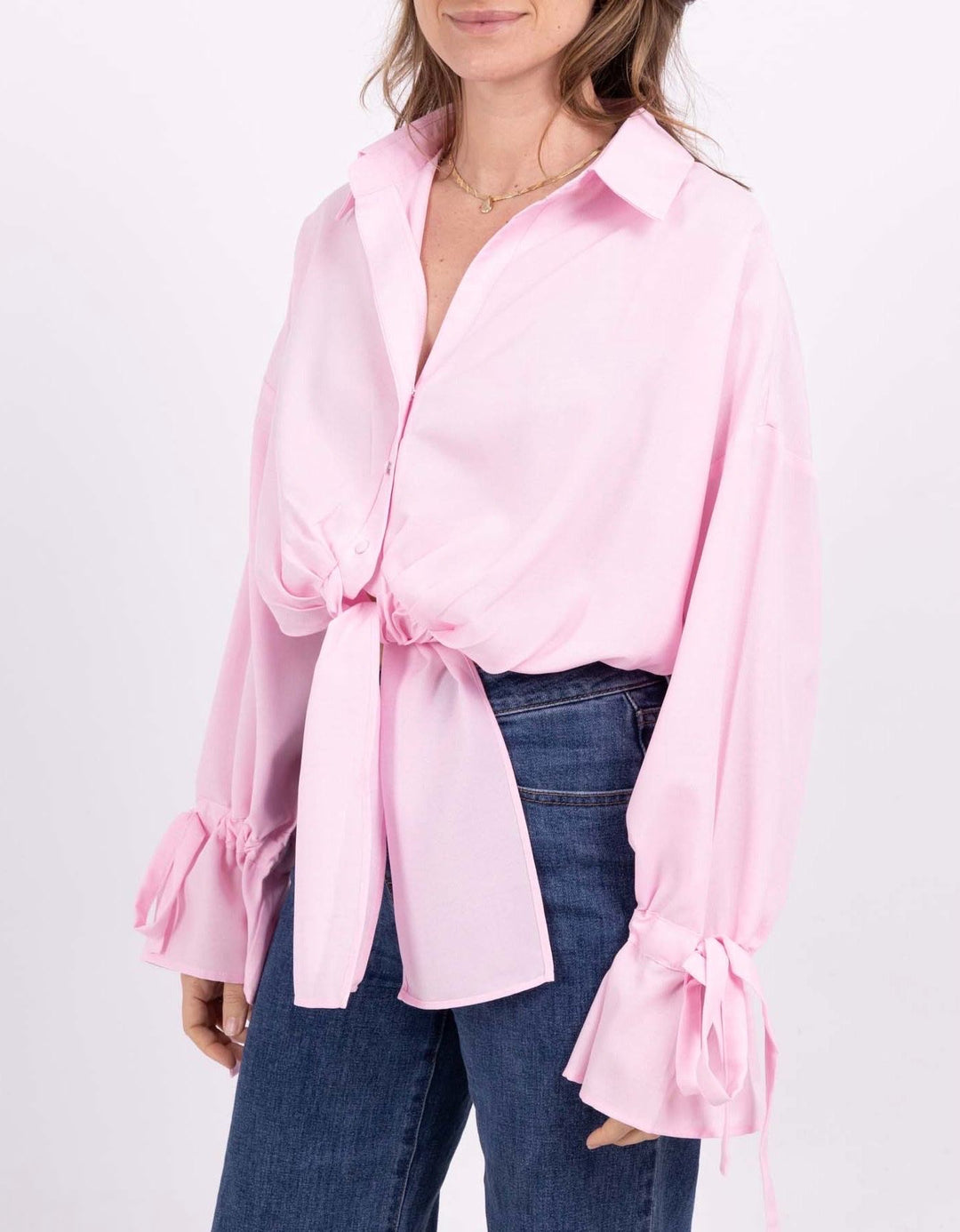 CHEMISIER CROP attachée Rose 0289
