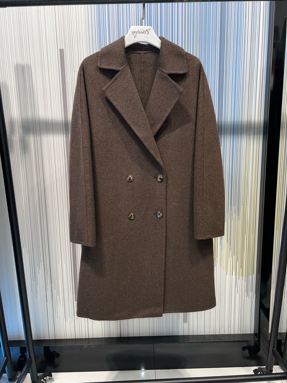 Manteau choco genoux boutons Laine 010 (95cm)