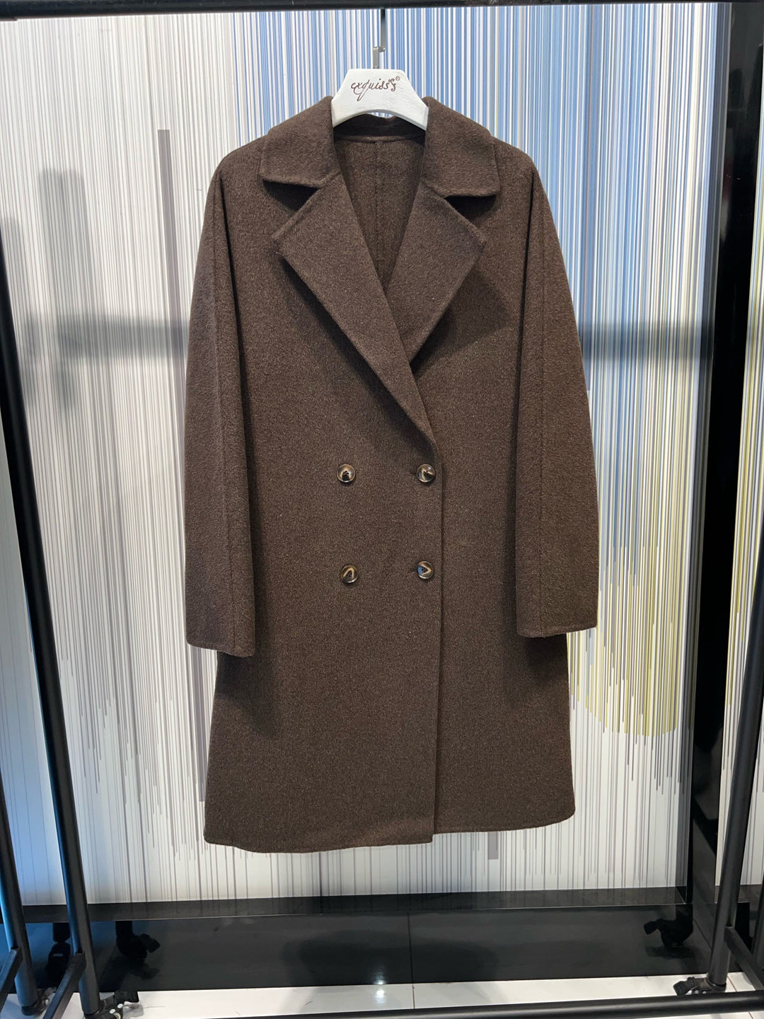Manteau choco genoux boutons Laine 010 (95cm)