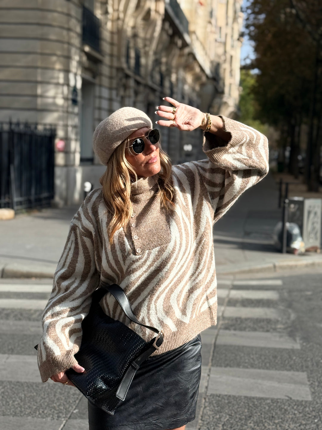 Pull zèbre camel/beige B2034