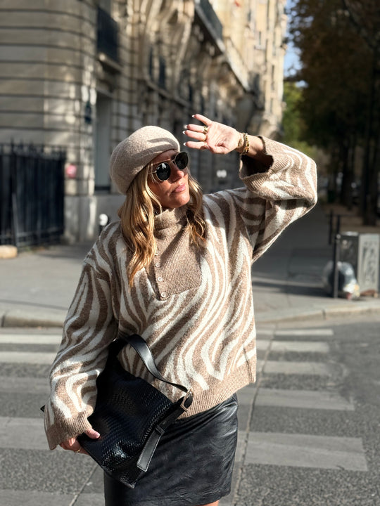 Pull zèbre camel/beige B2034
