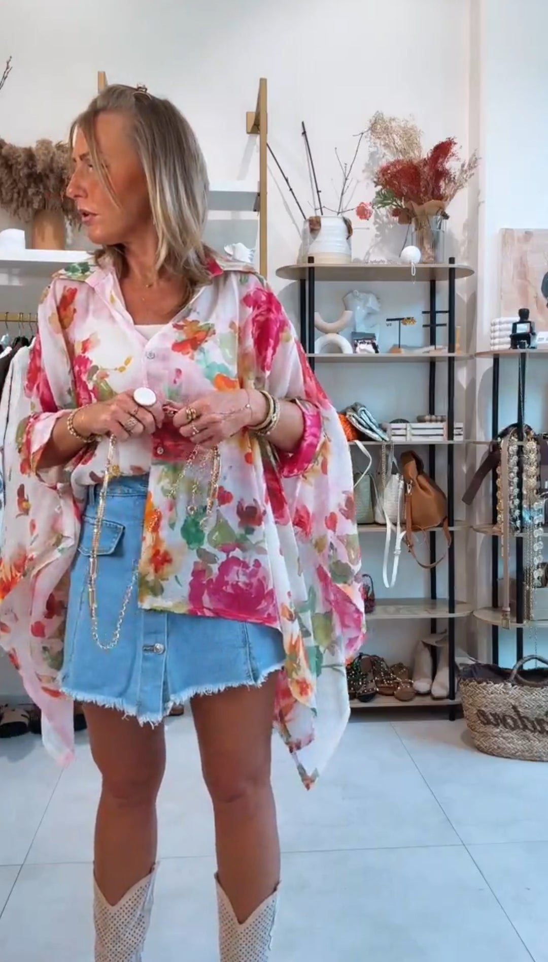 Chemise imprimée fleuri rose/orange