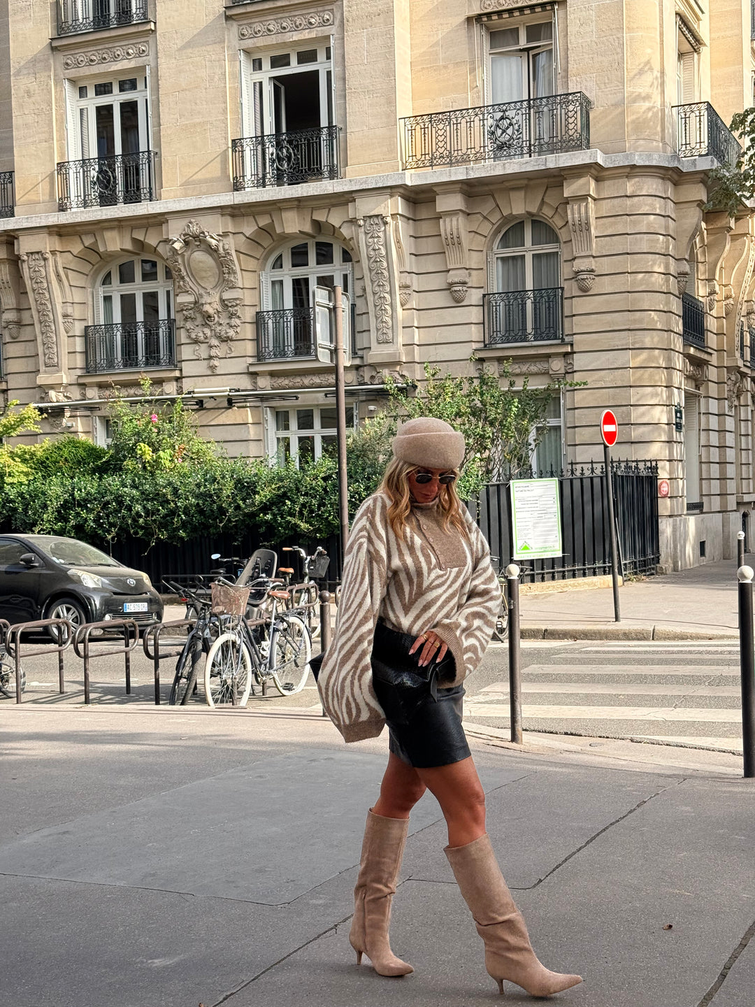 Pull zèbre camel/beige B2034