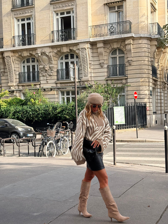 Pull zèbre camel/beige B2034