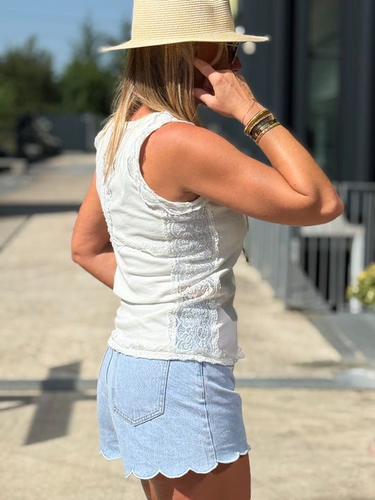 Débardeur BLANC côté dentelle