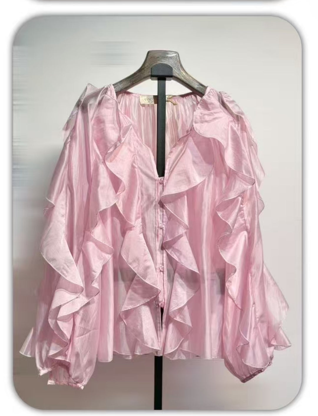 Blouse bouffante volant rose flamenco