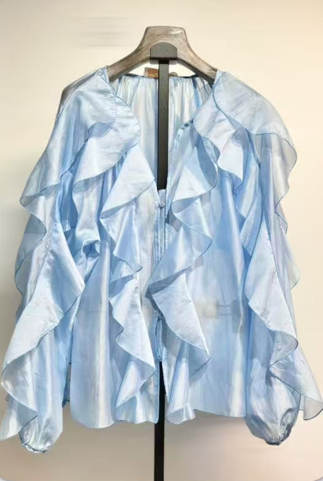 Blouse bouffante volant Bleu flamenco