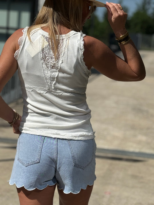 Débardeur BLANC côté dentelle