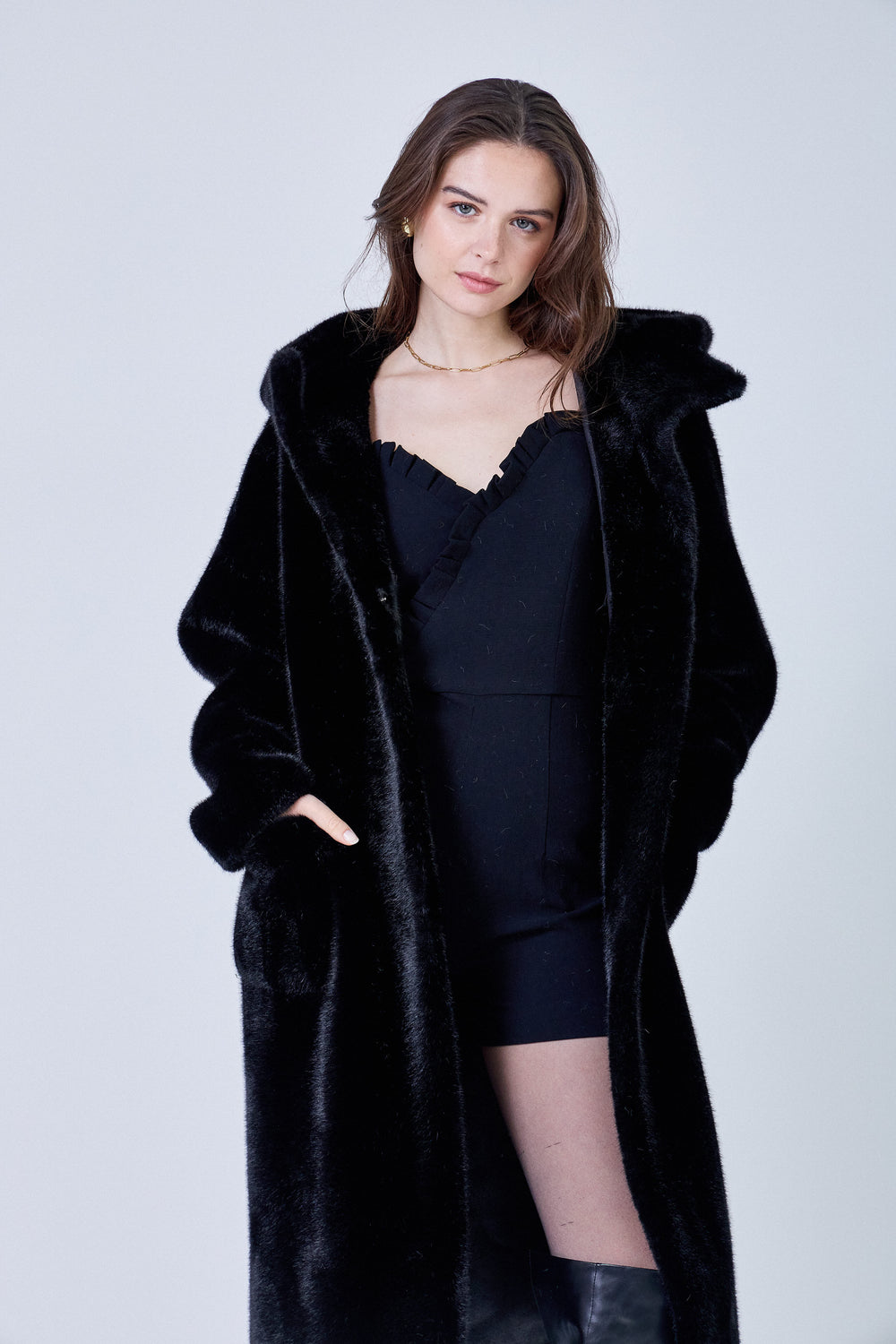 Veste fourrure longue OCEANE 238032B2 Noir (Giovanni)