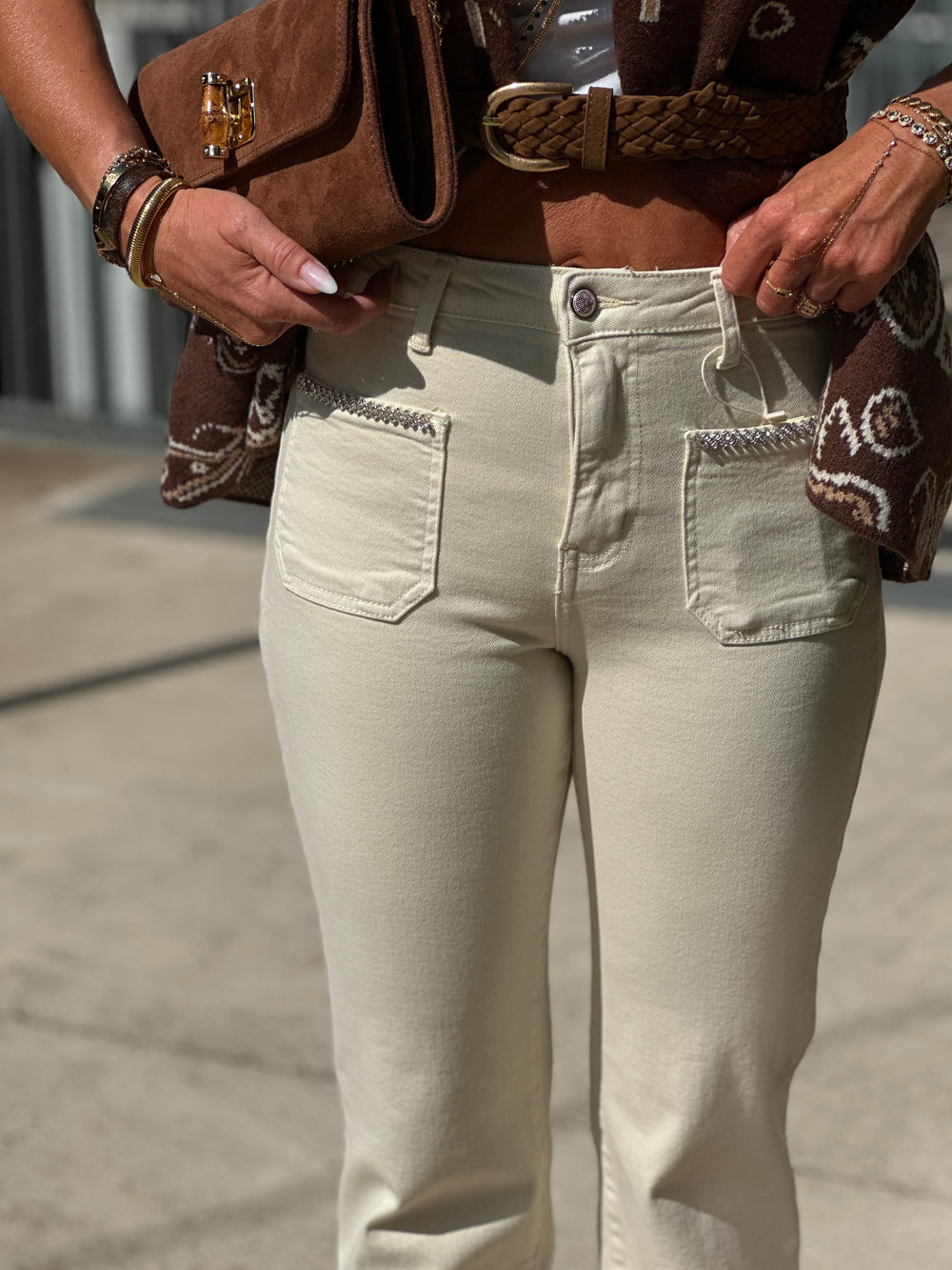 Jean beige strass 77870