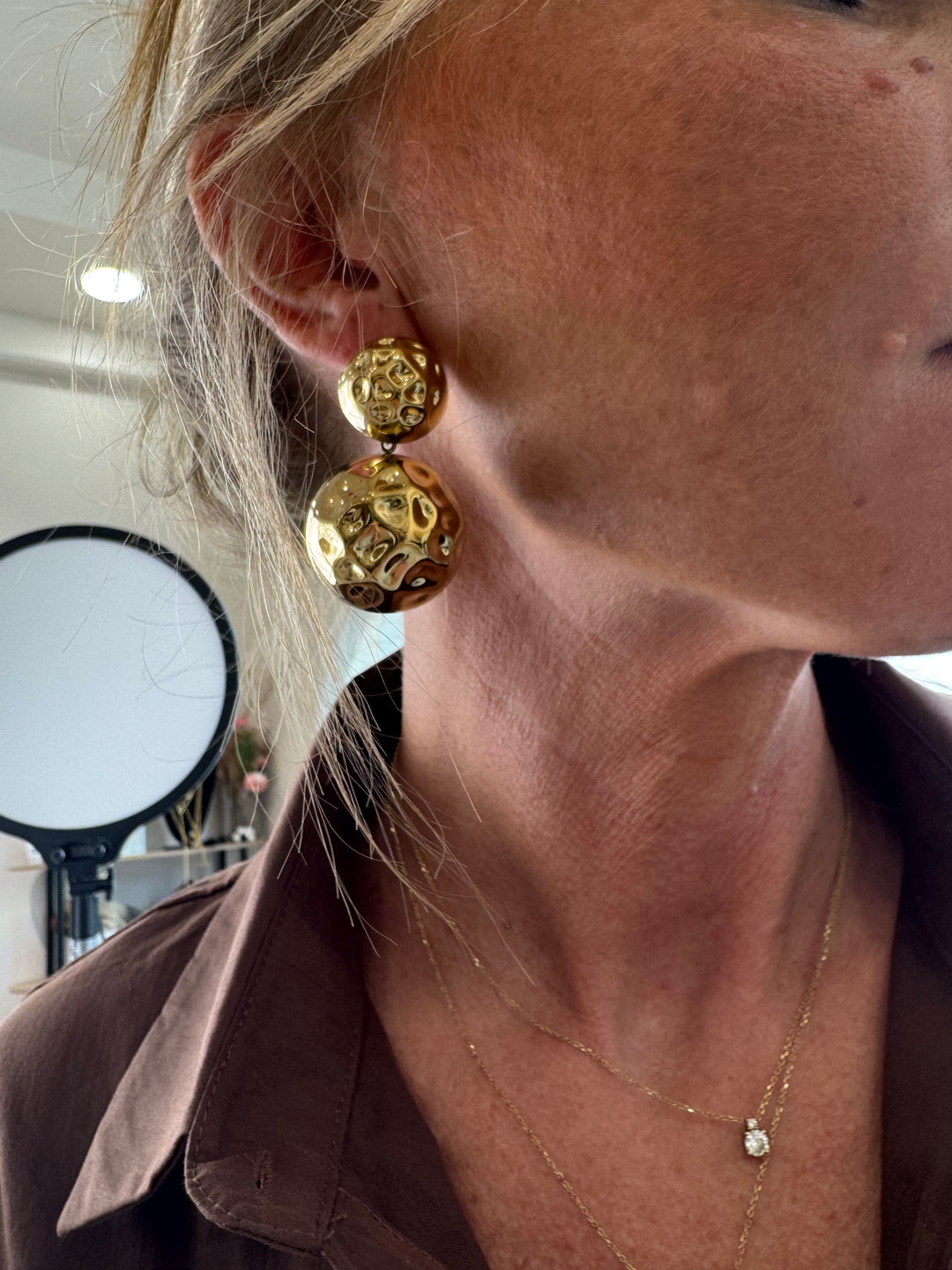 boucles d'oreilles deux ronds martelé