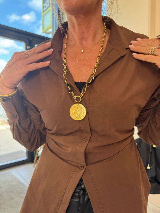 Collier long medaillon 70cm