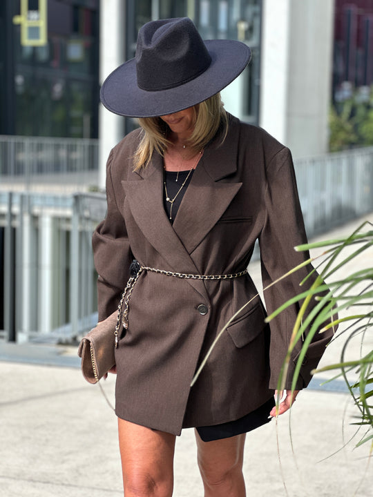 Blazer oversize asymetrique choco foncé 25233