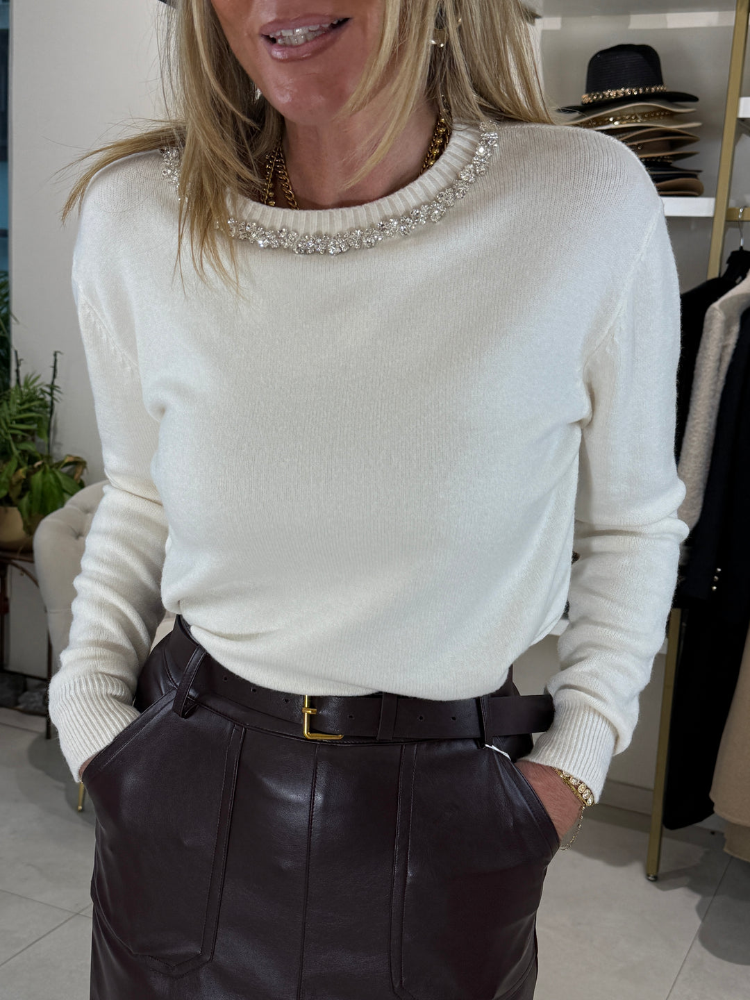 Pull col strass bijoux1380