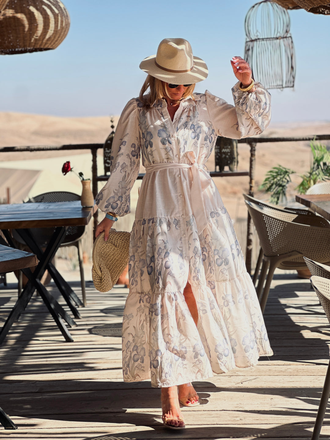 Robe longue imprimée beige /R6327