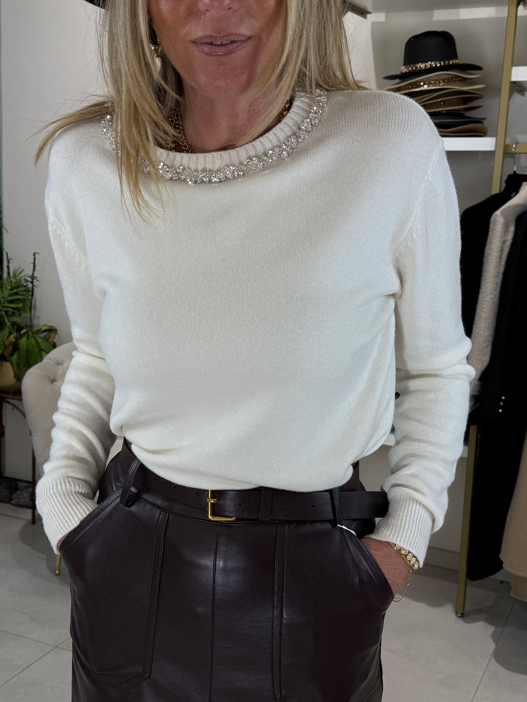 Pull col strass bijoux1380
