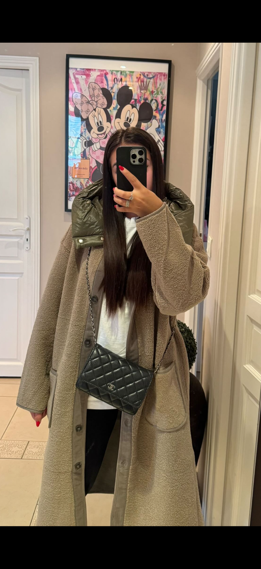 Manteau Taupe moumoute avec capuche OX9099