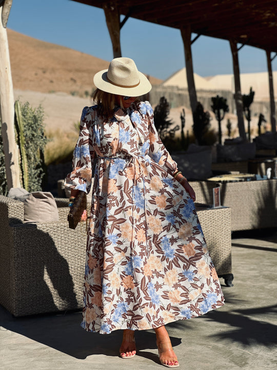 Robe imprimée feuille marron / R6329