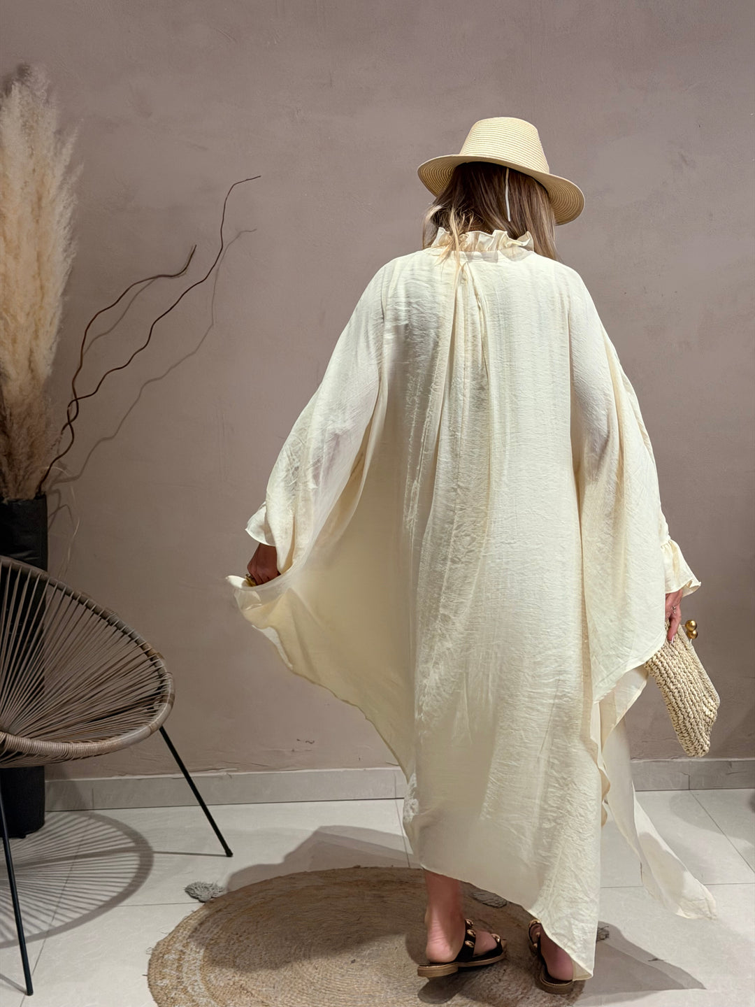 Robe drape volant en Beige JY5216