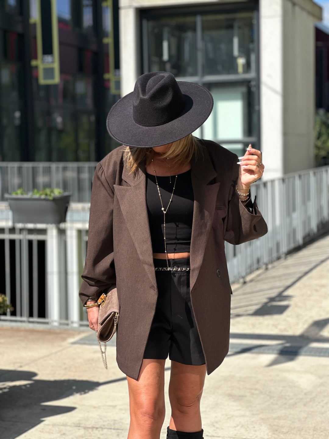 Blazer oversize asymetrique choco foncé 25233