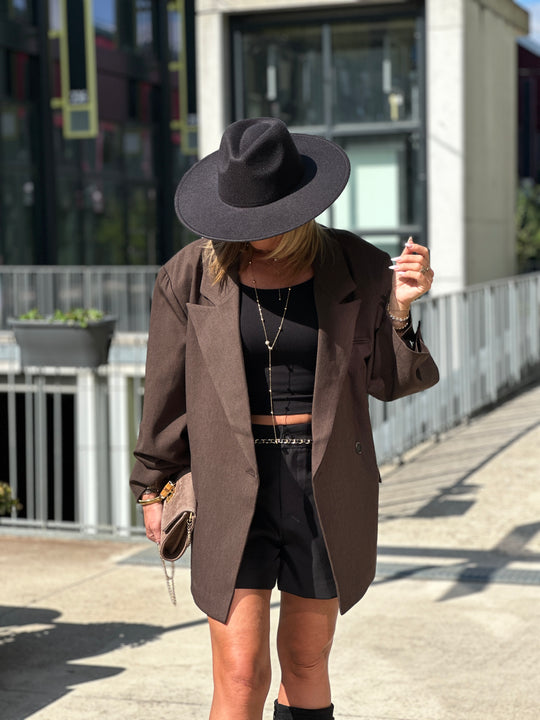 Blazer oversize asymetrique choco foncé 25233