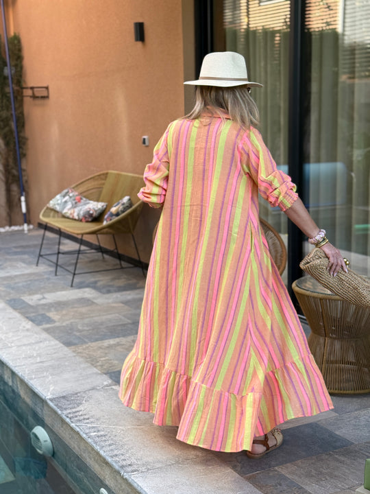 Robe longue rayure Abricot /Jaune  SYMPHONIE